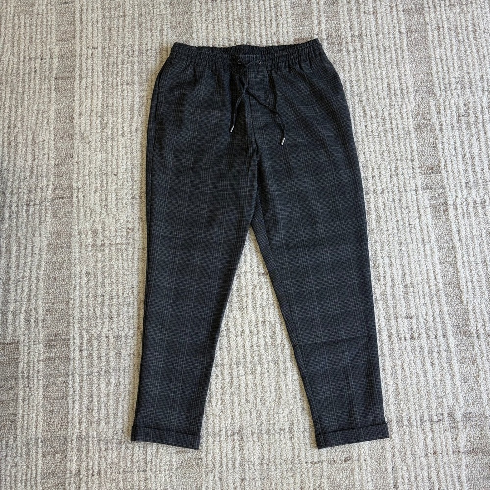 Zara Man Grey Glen Plaid Tapered Jogger Trousers Cuffed Hem Size Medium 31